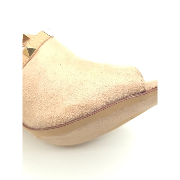 Olivia Ferguson Nude Suede Peep-Toe Studded Size 7 Sandals Ankle Strap Women's - Picture 10 of 14